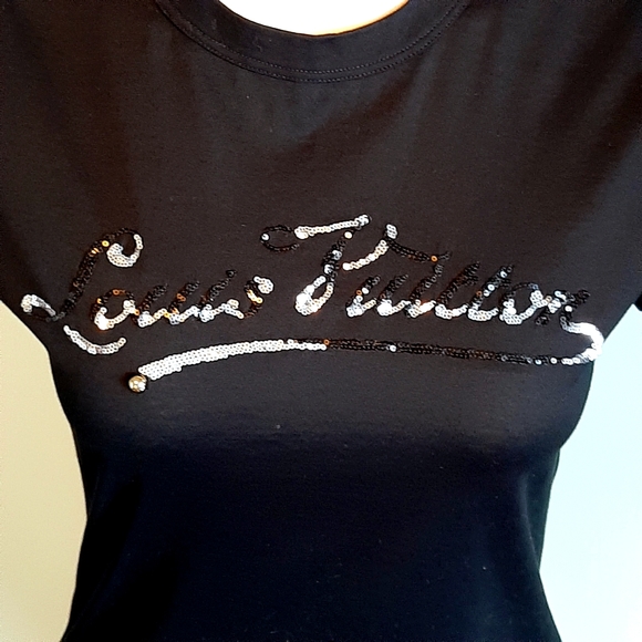 SOLD Louis Vuitton authentic sequins logo black tee - Picture 2 of 10